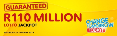 LOTTO jackpot now a record breaking R110 million guaranteed, the highest in the history of the National Lottery in South Africa